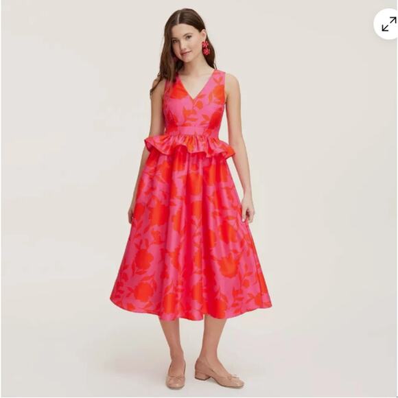 NWT Kate Spade NY Rose Peplum Midi dopamine Dress Pink Red Floral Elegantcore 12 - Picture 1 of 11